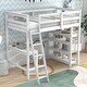 preview thumbnail 4 of 7, White Pine Wood Loft Bed with Desk, Ladder, and Shelves, High Guard Rails