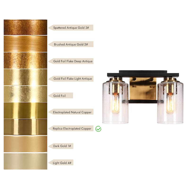 Modern Black Gold 3-Light Bathroom Vanity Lights Wall Lighting with Seeded Glass Shade