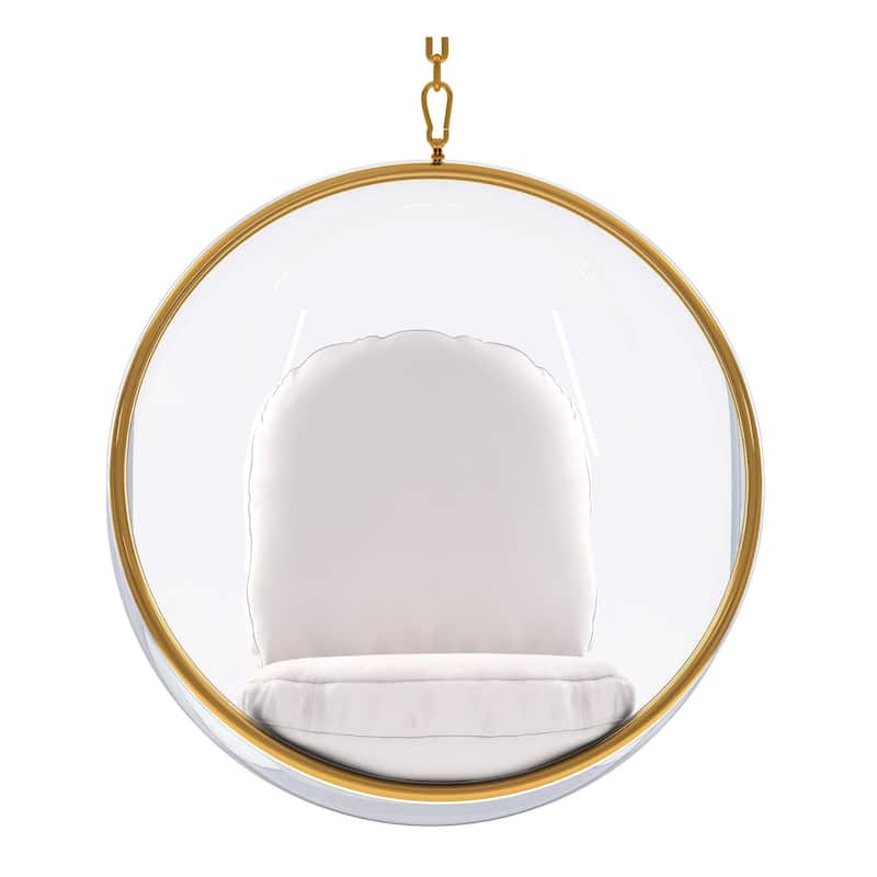 HomeRoots 42" White and Gold Acrylic and Faux Leather Hanging Balloon Chair - 42' X '42' X '25