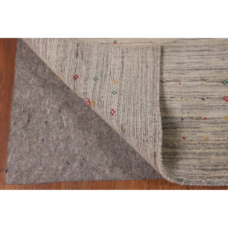 Striped Gabbeh Square Indian Square Area Rug Hand-Knotted Wool Carpet - 7'9"x 8'1"