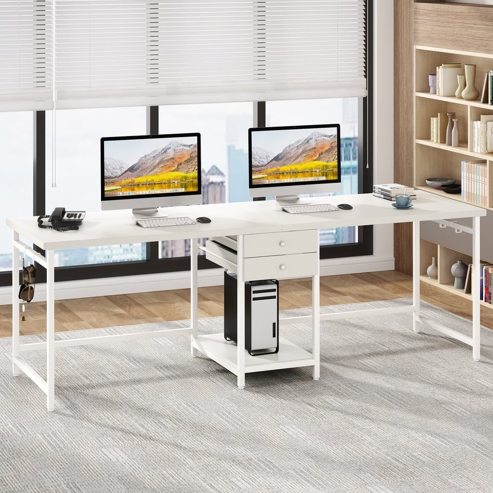 78'' Double Computer Desk with Drawers and Storage Shelves, Extra Large Long Two Person Desk Workstation for Home Office