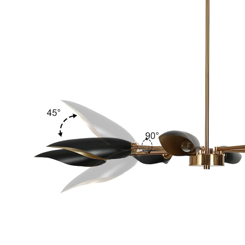 Modern 8-Light Large Black Gold Wheel Chandelier Metal Pendant Lights for Dining Room with Adjustable Head