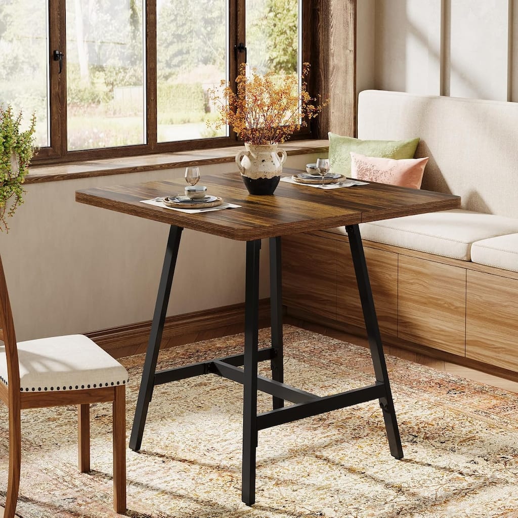 31.1" Square Industrial High Top Bar Pub Table, Small Kitchen Dining Table - 31.1" W × 31.1" D × 35.43" H