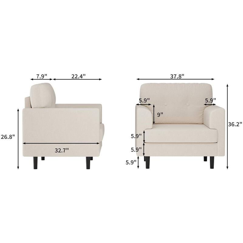 Modern Single Sofa, Upholstered Armrest Accent Chair for Living Room, Bedroom