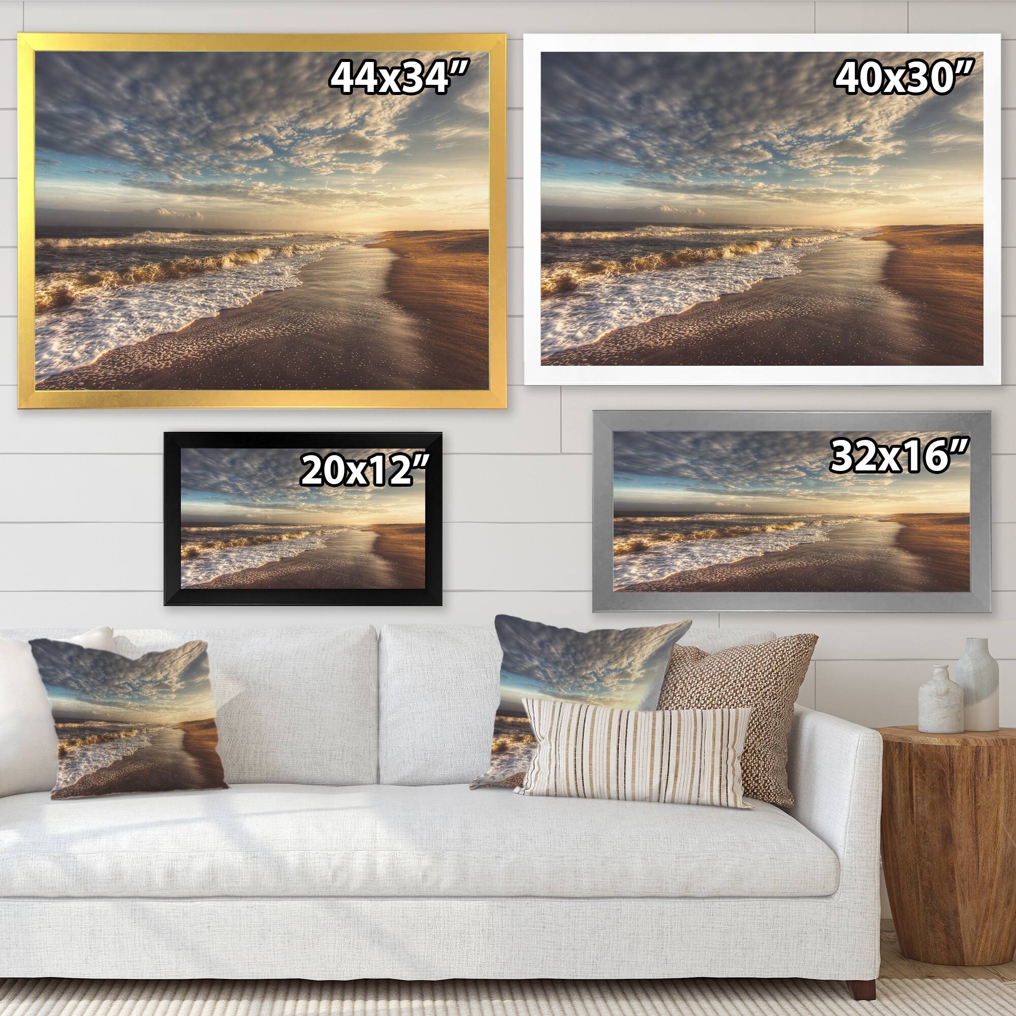 Designart "Beautiful Panoramic Beach Sunset" Nautical & Coastal Framed