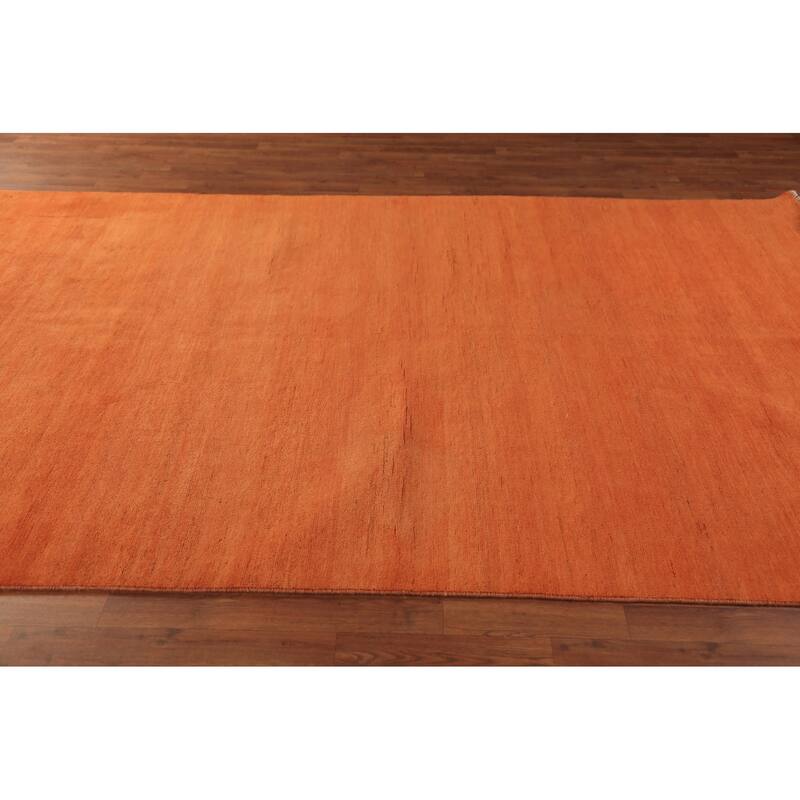Orange Gabbeh Modern Area Rug Hand-Knotted Tribal Wool Carpet - 6'3" x 9'8"