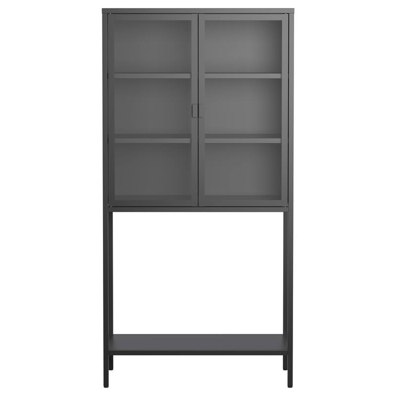 Heavy Duty Metal Storage Cabinet Sideboards & Buffet, Tall Bookcase Display Case with Glass Doors & 2 Adjustable Shelves