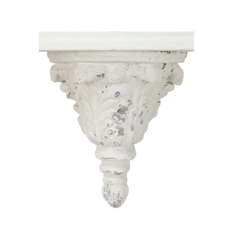39 x 11 Large White Floating Wall Shelf with Decorative Carvings