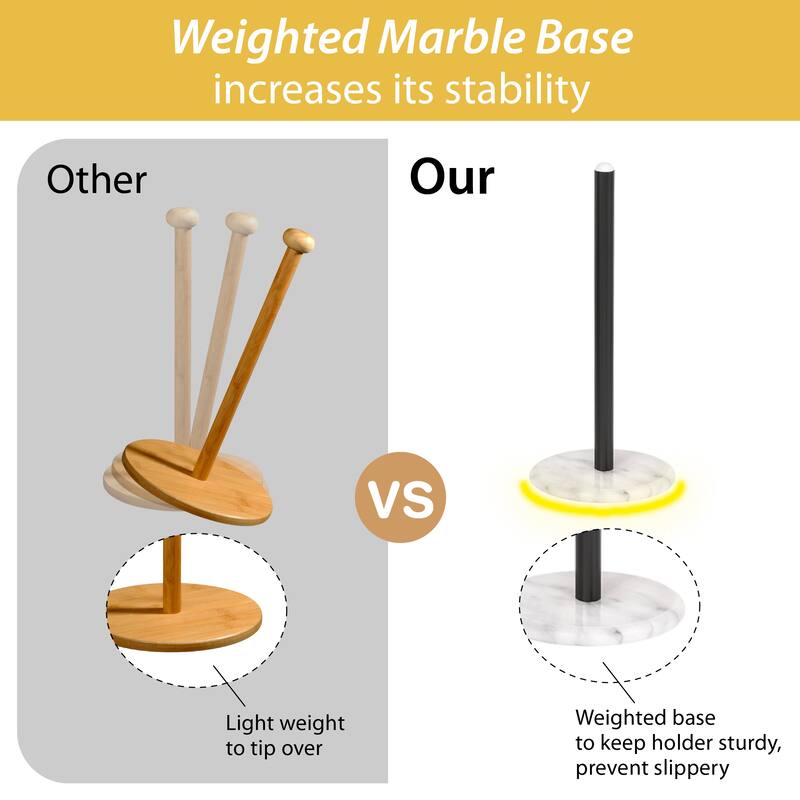 Creative Home White Marble Upright Paper Towel Holder with Black Metal Pole