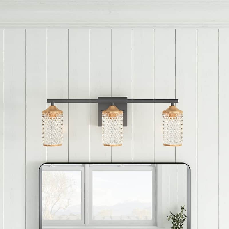 Modern Gold 3-Light Bathroom Vanity Light with Textured Glass Shade