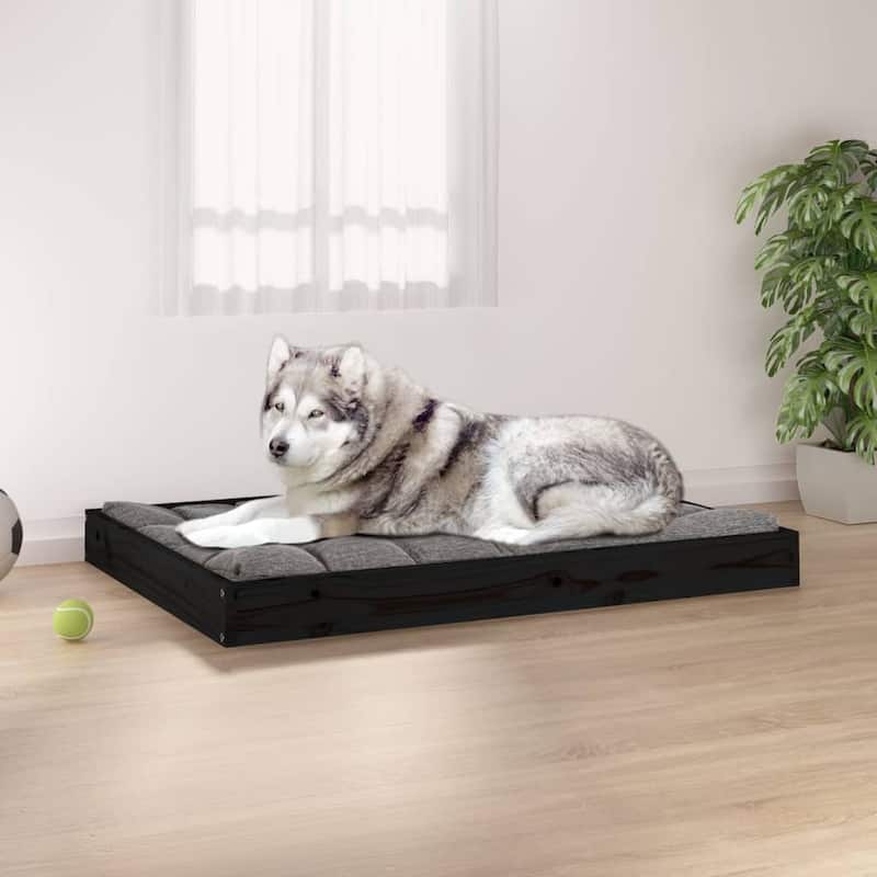 vidaXL Dog Bed 40"x29.1"x3.5" Solid Wood Pine - 40" x 29.1" x 3.5" - Black