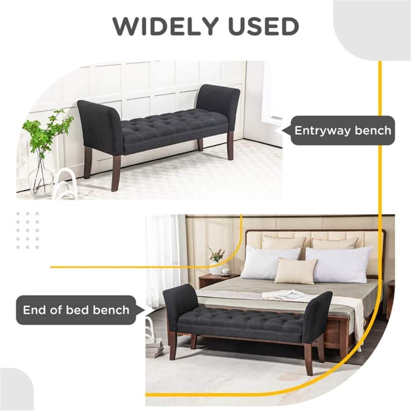 Linen Upholstered Storage Bench with Button Tufted Cushion for Entryway Bedroom or Living Room Use - 55" W x 17.25" D x 25.5" H