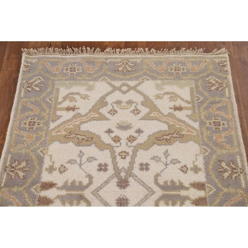 Floral Beige Oushak Oriental Runner Rug Handmade Wool Carpet - 2'7"x 7'10"
