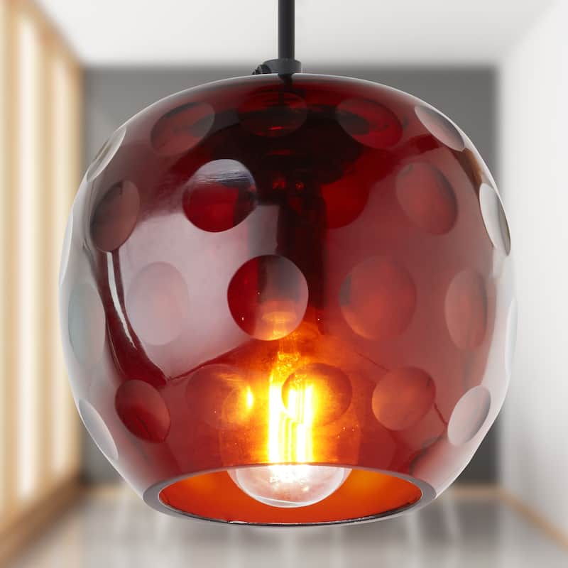 Quinn River of Goods Black Metal and Hand Blown Glass 6-Inch Pendant Light with Adjustable Hanging Cord - 6" x 6" x 60"