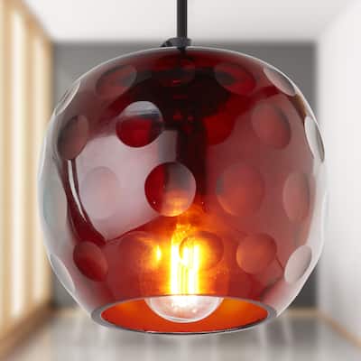 Quinn River of Goods Black Metal and Hand Blown Glass 6-Inch Pendant Light with Adjustable Hanging Cord - 6" x 6" x 60"