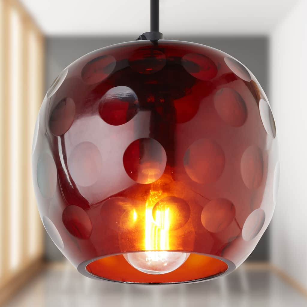 Quinn River of Goods Black Metal and Hand Blown Glass 6-Inch Pendant Light with Adjustable Hanging Cord - 6" x 6" x 60"