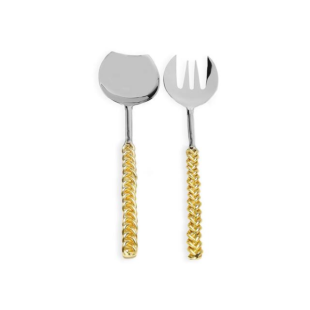 Set of 2 Salad Servers with Twisted Handles - 12" - gold