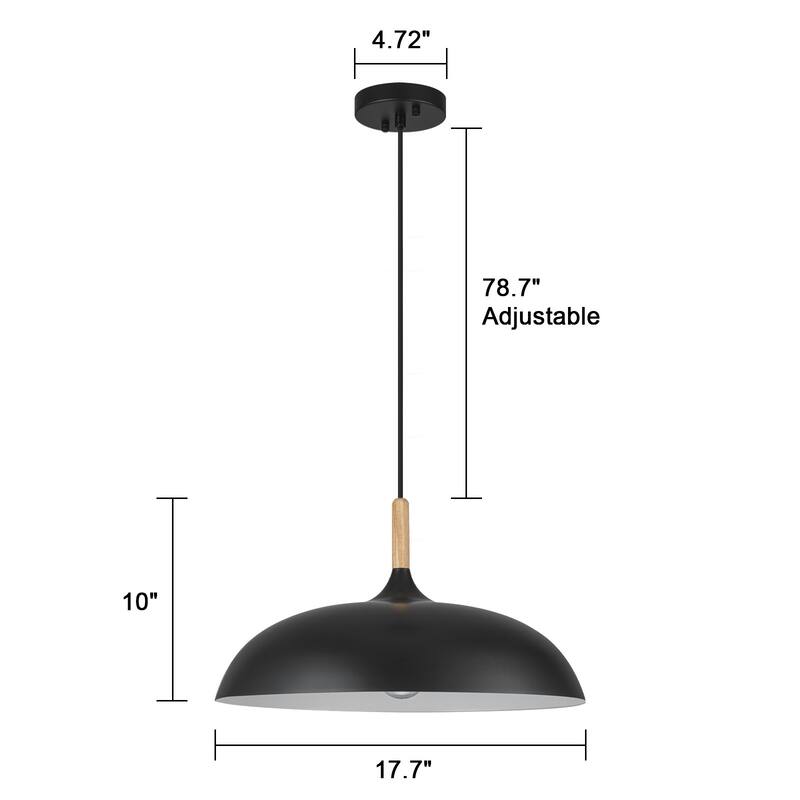 Modern 1-Light Black Dome Kitchen Island Metal Pendant Lights for Dining Room - 17.7 in.