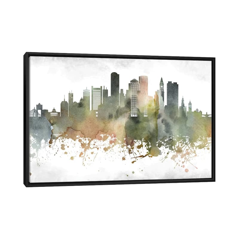 iCanvas "Boston Skyline" by WallDecorAddict Framed Canvas Print - Black - 32x48