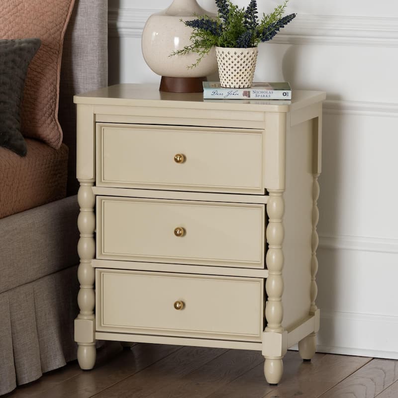 Kyla Nightstand with Spindle Legs - 3-Drawer Bedside Table with Turned Detailing and Inset Paneling