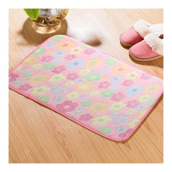 Thick Coral Fleece Ground Floor Foot Door Mat - Dark pink