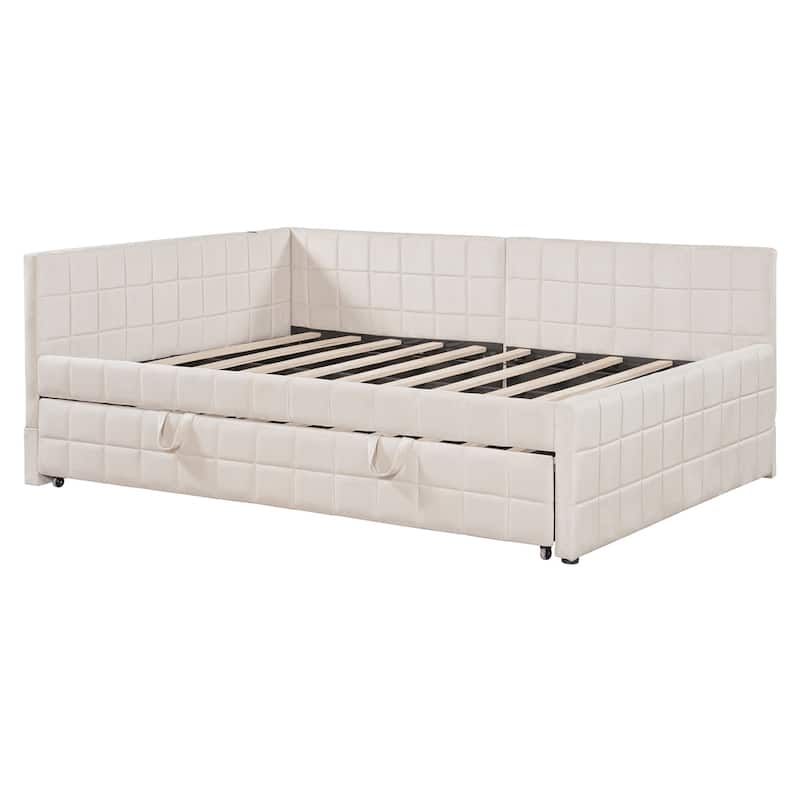 Full Size Upholstered L-Shaped Upholstered Daybed with Trundle