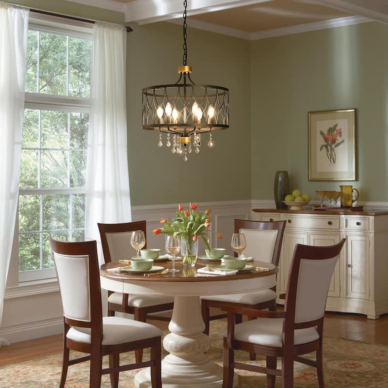 Modern Farmhouse Chandelier Dimmable Black and Gold Drum Chandeliers Light Fixture for Dining Room Living Room