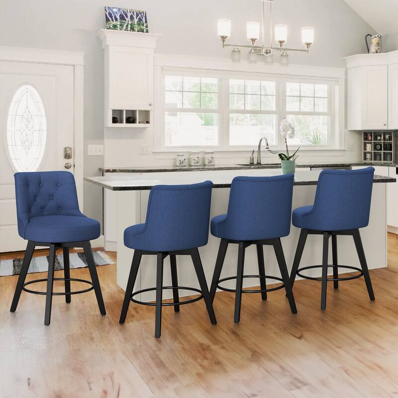 26" Counter Height Swivel Bar Stools with Solid Wood Frame Set of 4 - 26" H