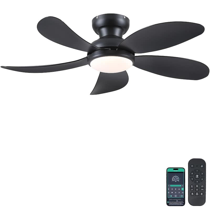 52 Inches Low Profile Ceiling Fan with Light DC Motor Reversible Ceiling Fan,for Bedroom,Living Room,Patio - N/A - Black