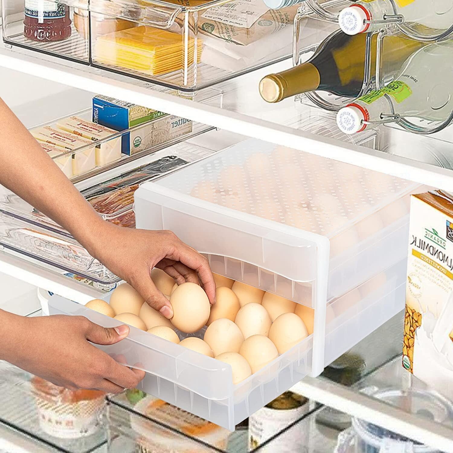 Kitchen Plastic Egg Holder,Fridge 2-tier Organizer Container with Handles -  On Sale - Bed Bath & Beyond - 36967320