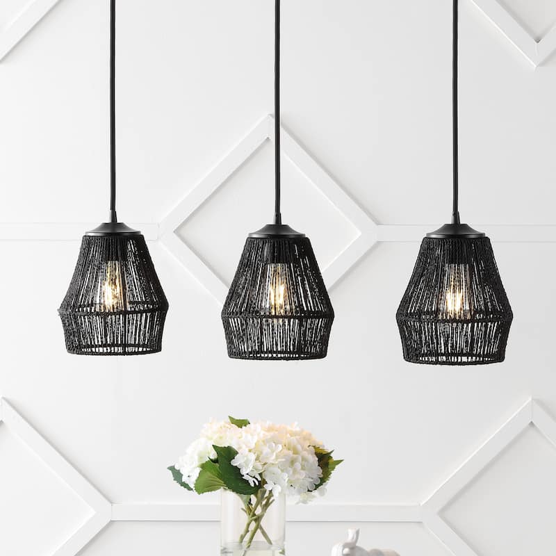 Ibiza Island 30" 3-Light Seagrass/Metal Bohemian Coastal LED Pendant, Oil Rubbed Bronze/Natural by JONATHAN Y