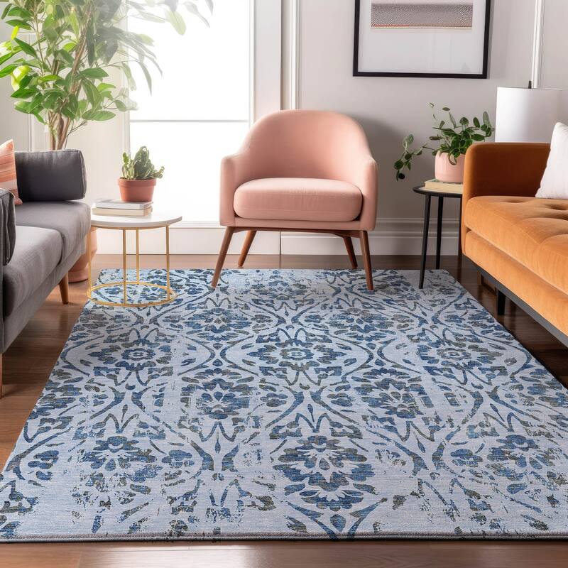 Premium Washable Super Soft Floral Damask Mayfield Rug - Sky - 2'6" x 3'10"