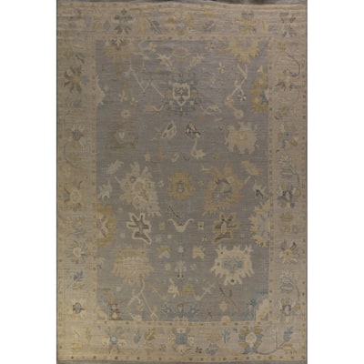 Hand Knotted Oriental 100% Wool Carpet Transitional All-Over Greys & Charcoal Oushak Area Rug - 14' 0'' X 10' 0''