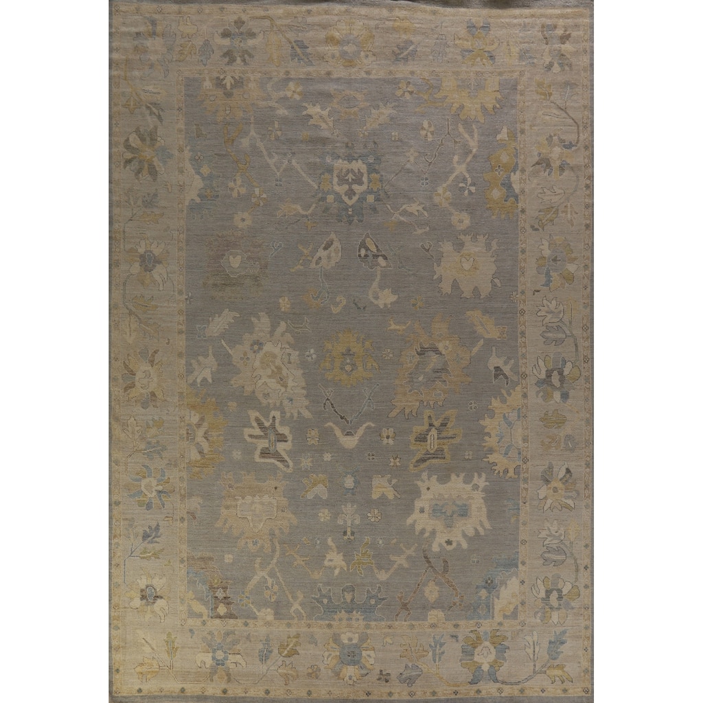 Hand Knotted Oriental 100% Wool Carpet Transitional All-Over Greys & Charcoal Oushak Area Rug - 14' 0'' X 10' 0''