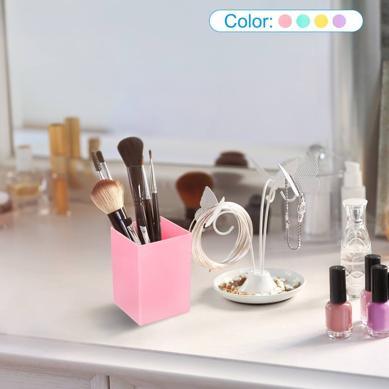Pencil Holder, Plastic Makeup Brush Holder Square Desktop Organizer