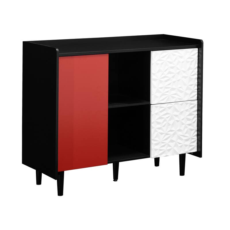 Modern Sideboard Buffet Cabinet with 2 Drawers and 2 Open Storage Compartment