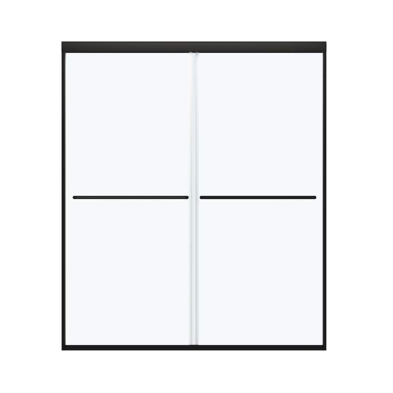 45''/54''W x 70'' H Glass Double Sliding Shower Door in Black/Chrome