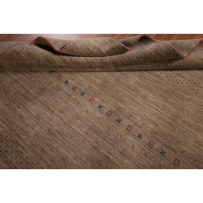Brown Tribal Gabbeh Area Rug Handmade Wool Carpet - 8'0"x 9'8"