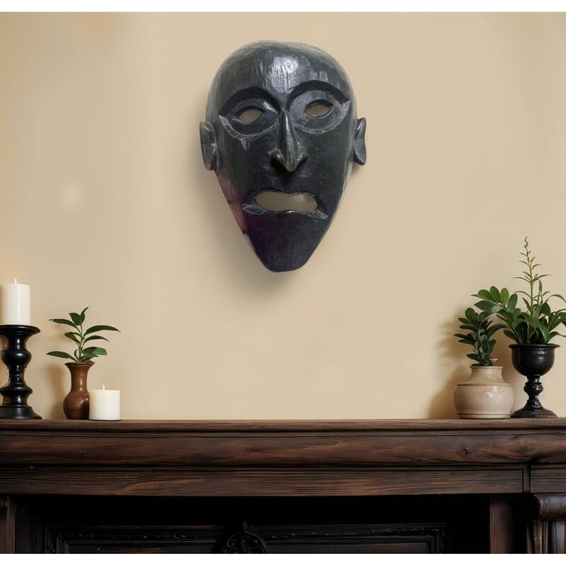 HomeRoots 11" Black Solid Wood Decorative Mask Tabletop Sculpture - 11" H - 11" H - Black
