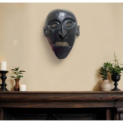 HomeRoots 11" Black Solid Wood Decorative Mask Tabletop Sculpture - 11" H