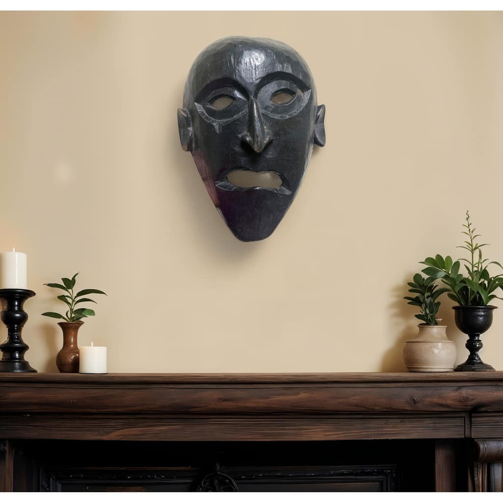 HomeRoots 11" Black Solid Wood Decorative Mask Tabletop Sculpture - 11" H
