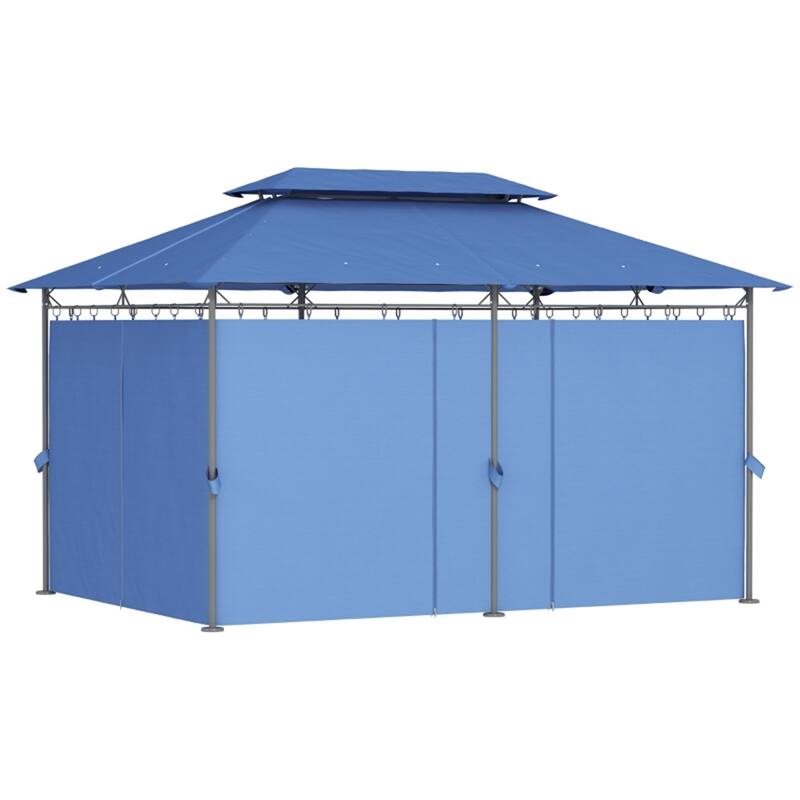 Large Metal Deck Gazebo with Two-Tier Roof and Removable Curtains Water-Drain Design for 12-Person