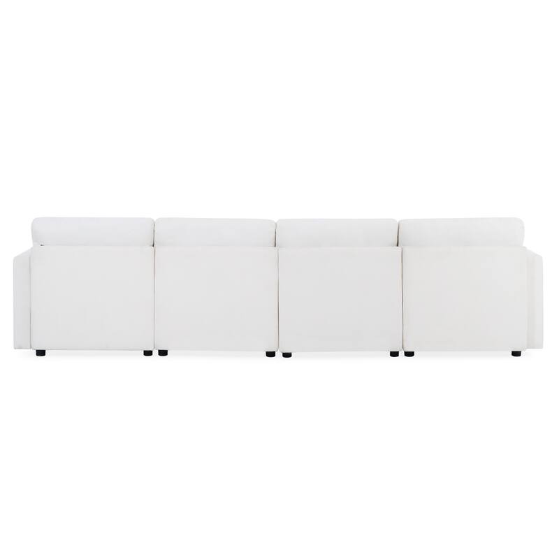 123.6" Chenille U-Shaped Sectional Sofa with Storage and Ottoman, 6-Seater