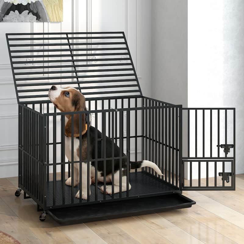 Escape Proof Dog Cage Kennel with Lockable Wheels