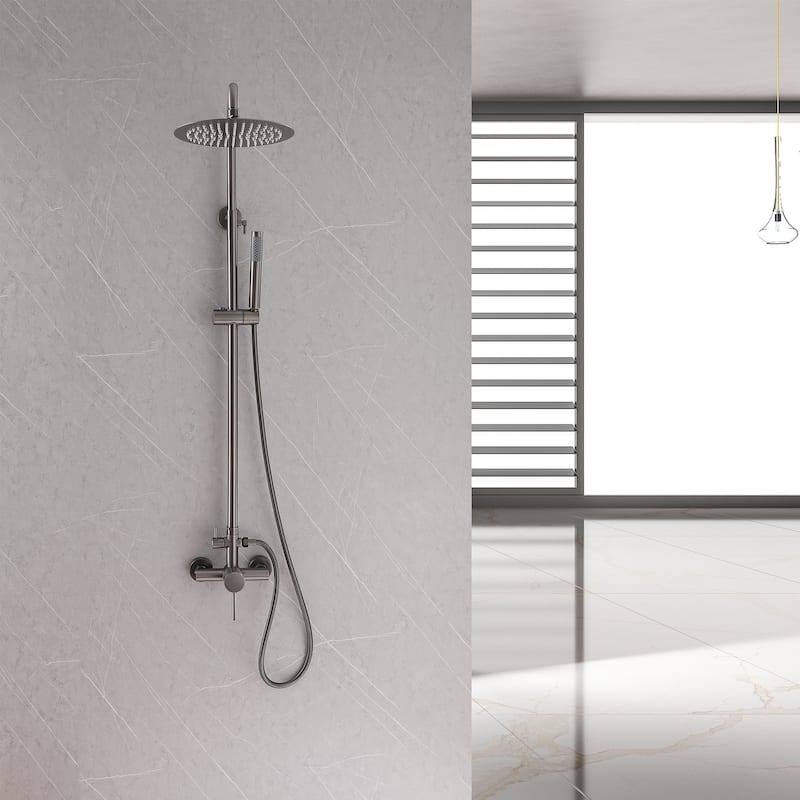 Outdoor 10 Inch Round Rain Shower Set with Handheld Shower (Adjustable Slider)