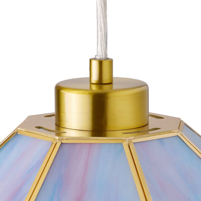 Margaux River of Goods Blue and Pink Stained Glass and Metal 10-Inch Pendant Light with Adjustable Hanging Cord