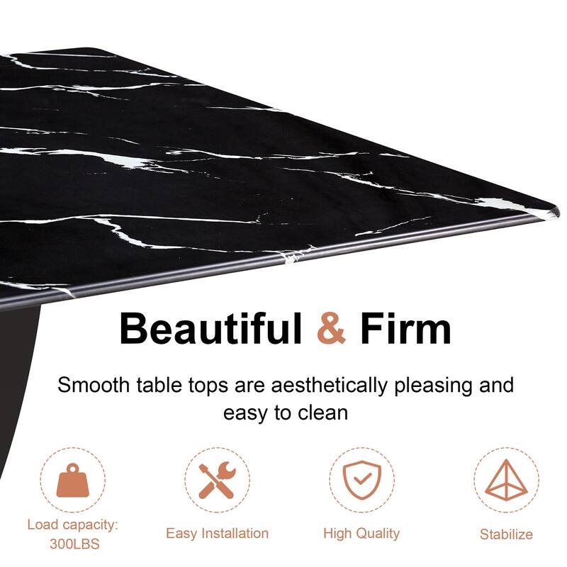 Modern minimalist and luxurious black imitation marble texture dining table rectangular office desk. Game desk