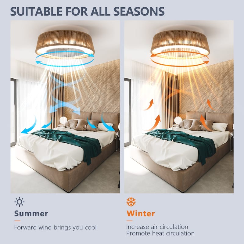 Sofucor 21 Inch Bohemian Braided Ceiling Fan Light,Silent Remote Control with Timing Function,Adjustable Color Temperature