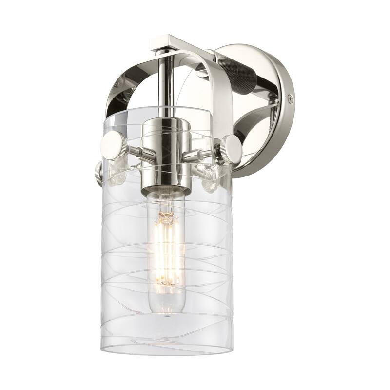 Innovations Lighting Pilaster II Cylinder - 1 Light 7" Wall-Mounted Sconce - Deco Swirl/Polished Nickel