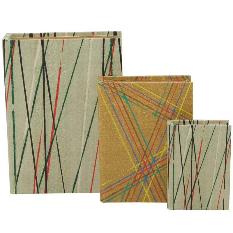 Burlap Leather Canvas Book Box Various Designs (Set of 3)